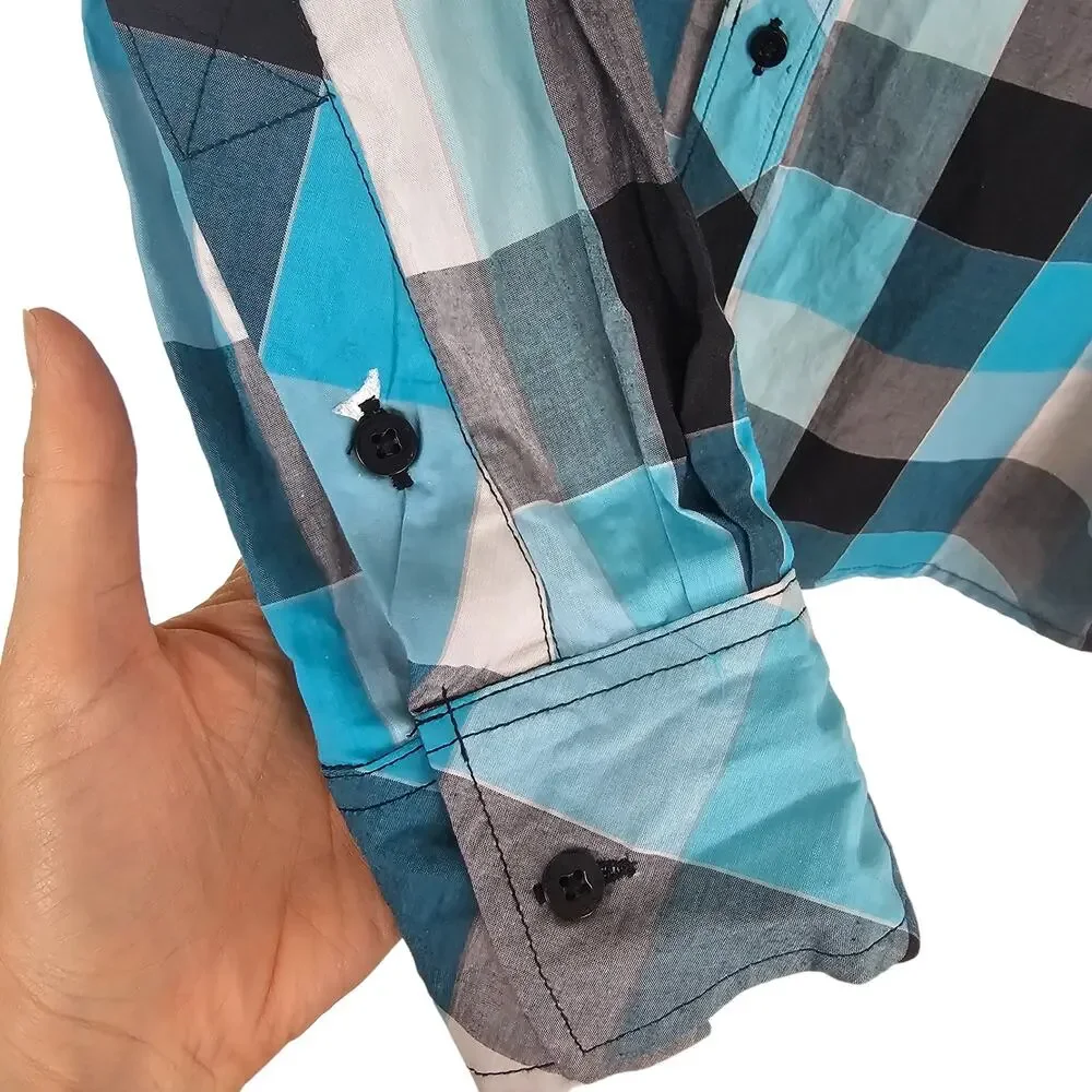 BKE Shirt Men M Blue Plaid Shirt Slim Fit Button Down Shirt Long Sleeve Shirt - Picture 4 of 9